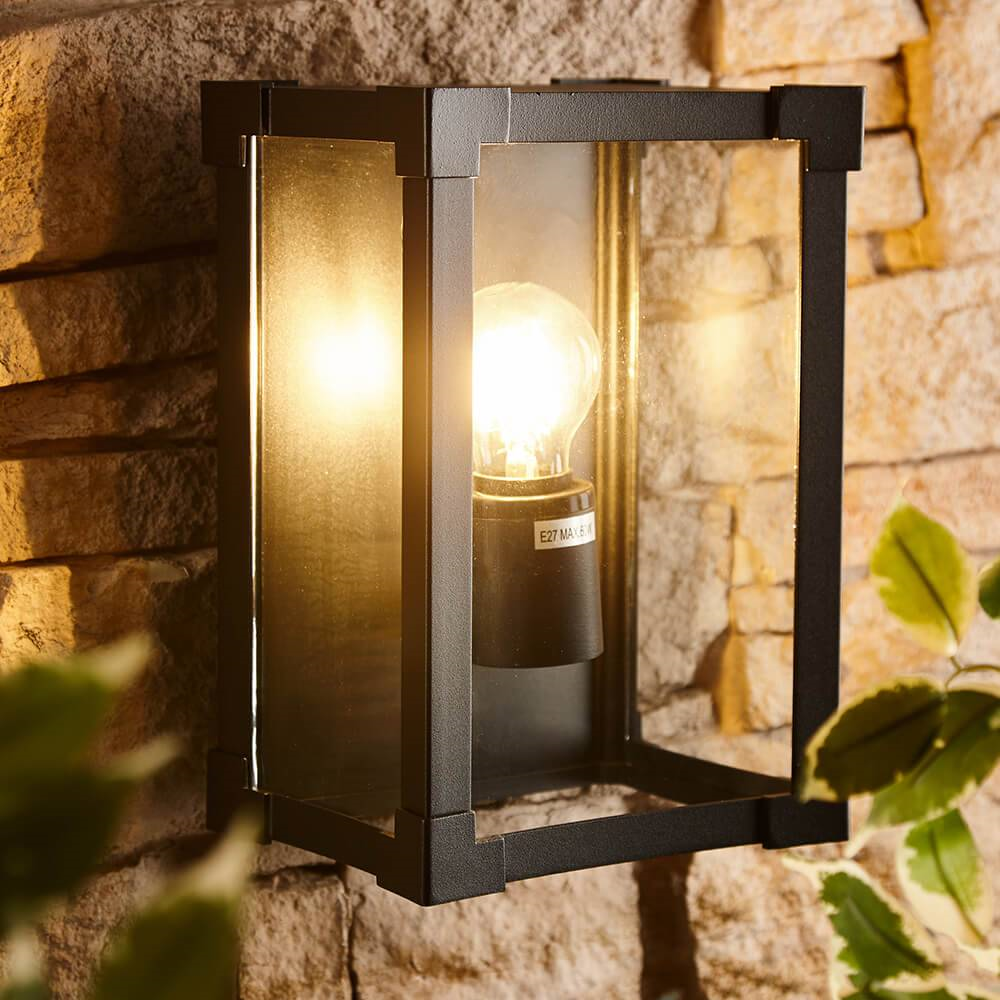 Biard Glass & Black Aluminium Flush Outdoor Wall Light - Biard Square Black Glass Flush Outdoor Wall Light